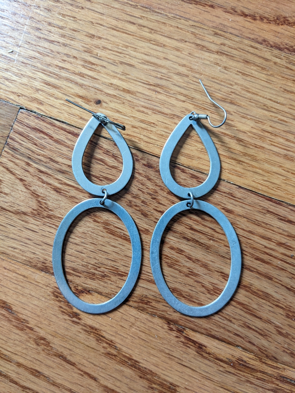 Hammered Double Drop Hoop Earrings in Silver